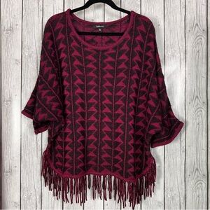 Relativity Geometric Sweater Dolman Sleeve Fringe Bottom Size L